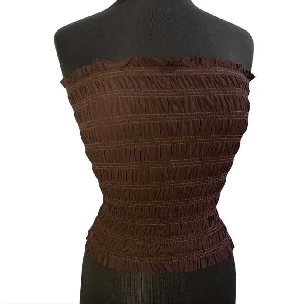 Diane Von Furstenberg Thais Brown Smocked Tube Top Sz 8 F/W 2018 - Picture 3 of 12